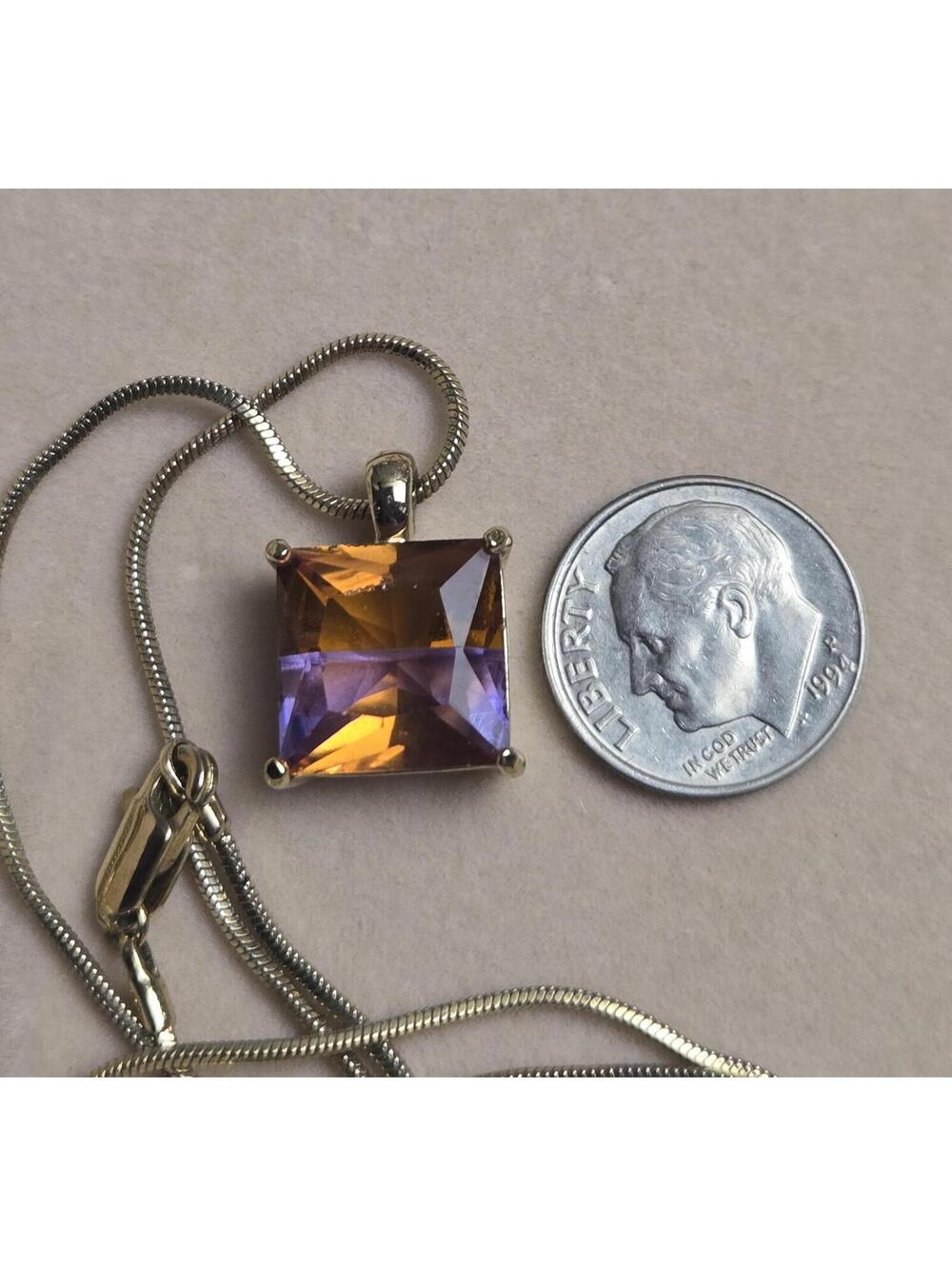 Monet goldtone square Ametrine pendant Necklace (Has some chips)